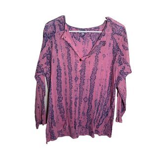 Mexicali Blues Top Women's Medium Embroidered V-Neck Pink Purple Top